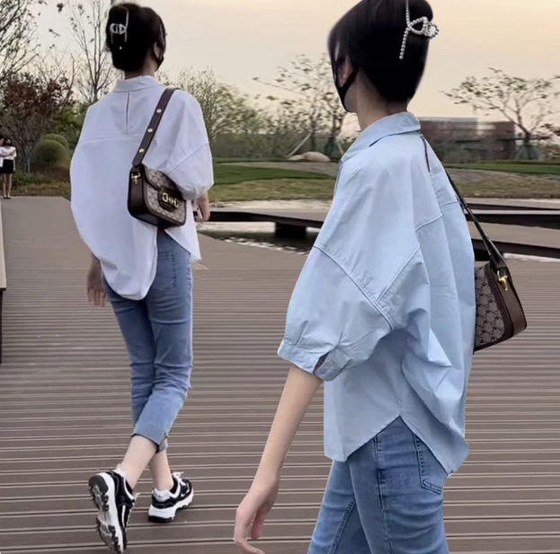 女装2025新款春季衬衣女防晒衣小个子外搭宽松白衬衫女士休闲小衫