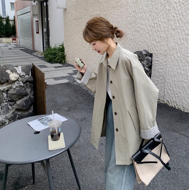 条纹拼接翻领工装风衣外套女春秋2025新款小个子美式高级感夹克