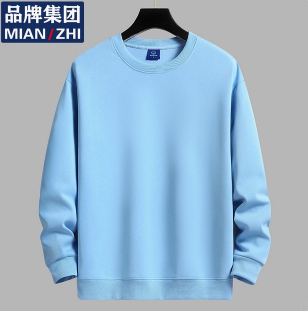 品牌棉致纯色内搭加绒卫衣男青年圆领蓝色保暖上衣秋冬情侣打底衫