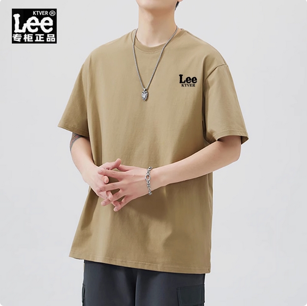 正品Lee夏季新款男士短袖t恤纯棉宽松圆领美式打底衫白色体恤上衣