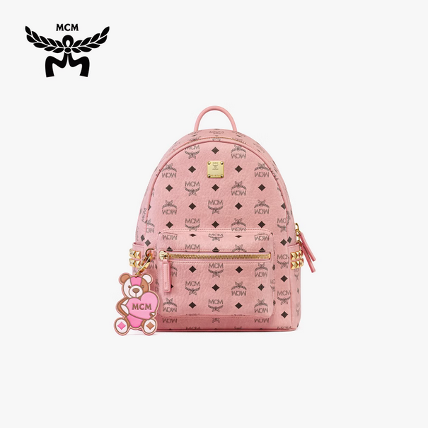 MCM STARK 小号桃花粉双肩背包女包专享品牌挂件七夕